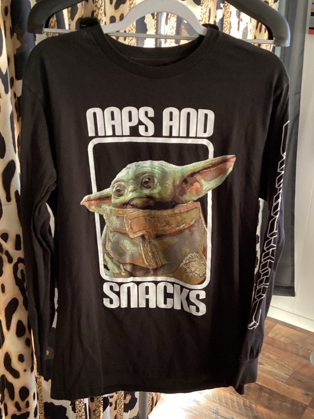 MAD Engine Black Long Sleeve "Naps and Snacks" Baby Yoda Graphic Tee